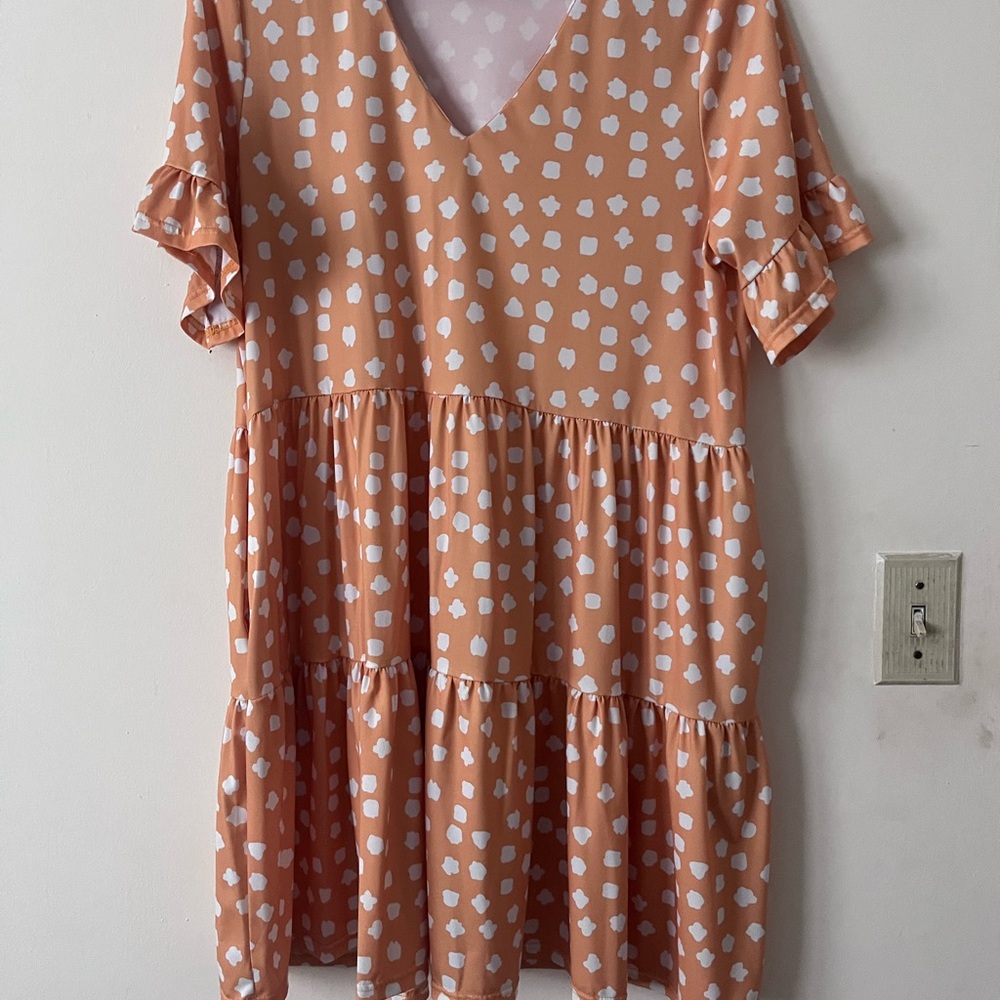 Peach Polka Dot Ruffle Dress